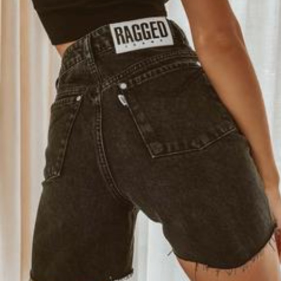 Princess Polly Pants - The Ragged Priest Black Midi Cutoff Mom Shorts